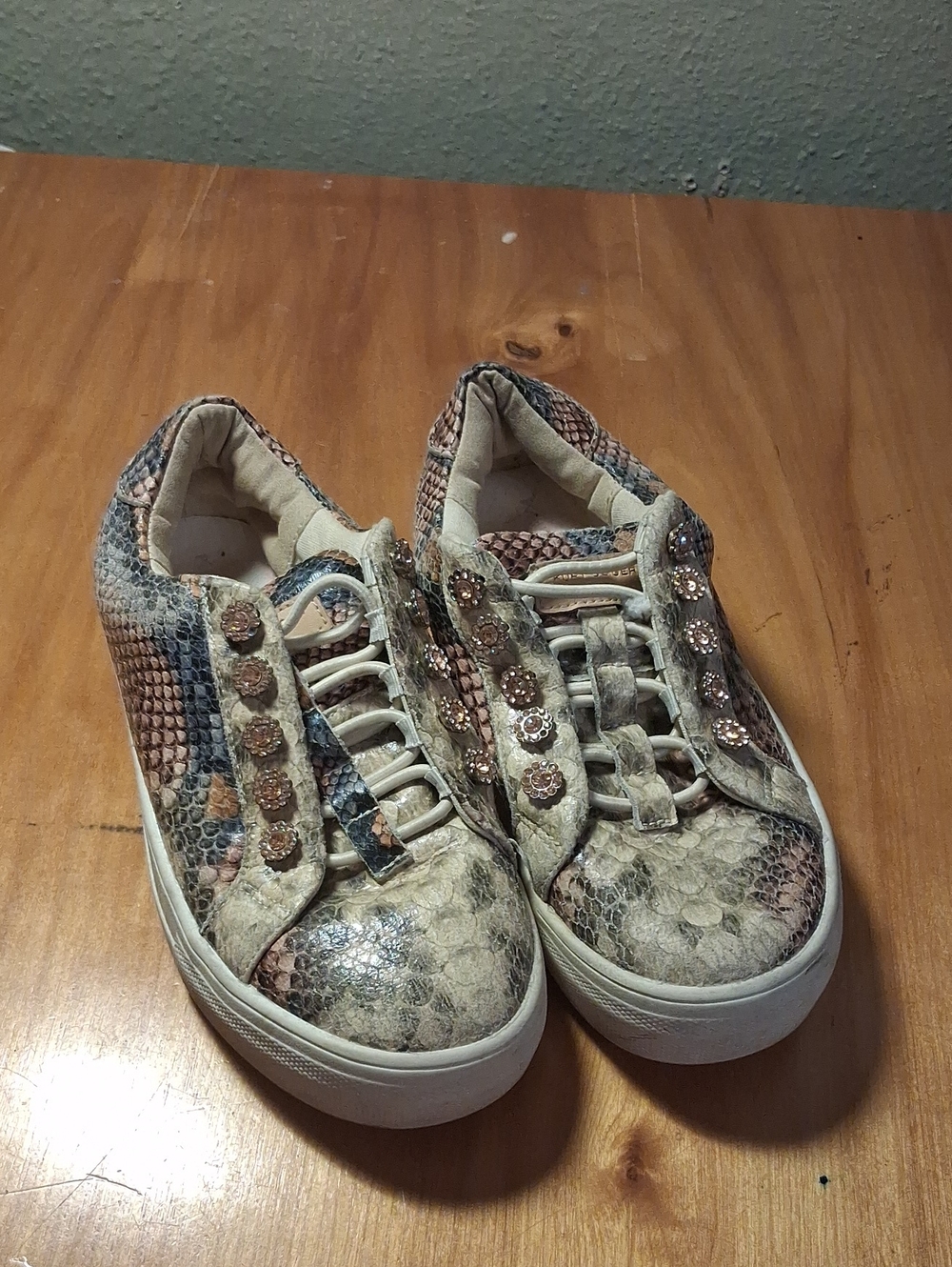 kurt Geiger Snake-Print Slip-On Sneakers with Rose Gold Accents Kids